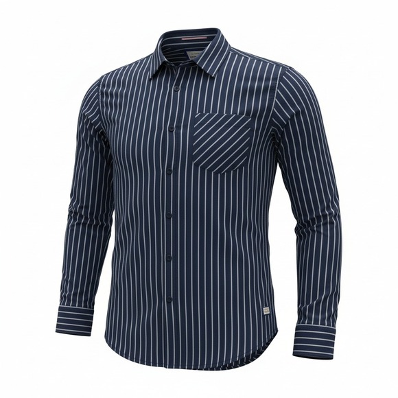 Scotch & Soda Mens Navy Blue White Striped Long Sleeve Button Down Shirt Regular - Picture 2 of 10